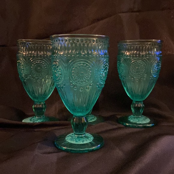 Set of 2, The Pioneer Woman Adeline Teal Ice Tea Glasses Goblets 6 3/4” - Picture 2 of 5
